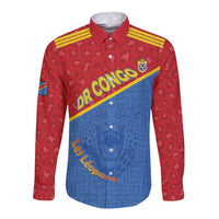 Custom DR Congo Football Long Sleeve Button Shirt Allez Les Léopards - Wonder Print Shop