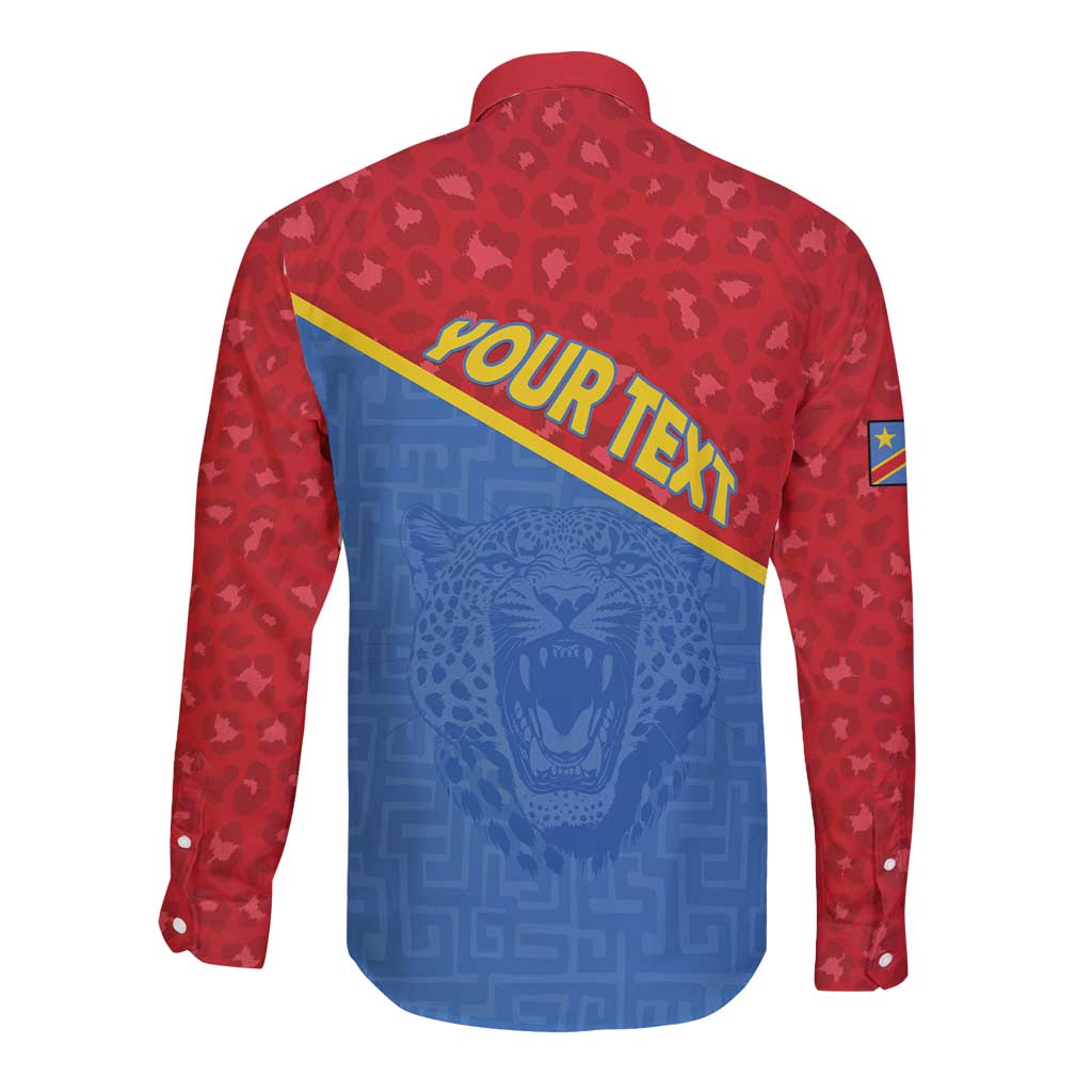 Custom DR Congo Football Long Sleeve Button Shirt Allez Les Léopards - Wonder Print Shop