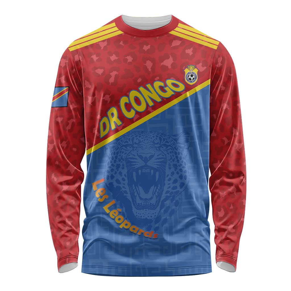 Custom DR Congo Football Long Sleeve Shirt Allez Les Léopards - Wonder Print Shop