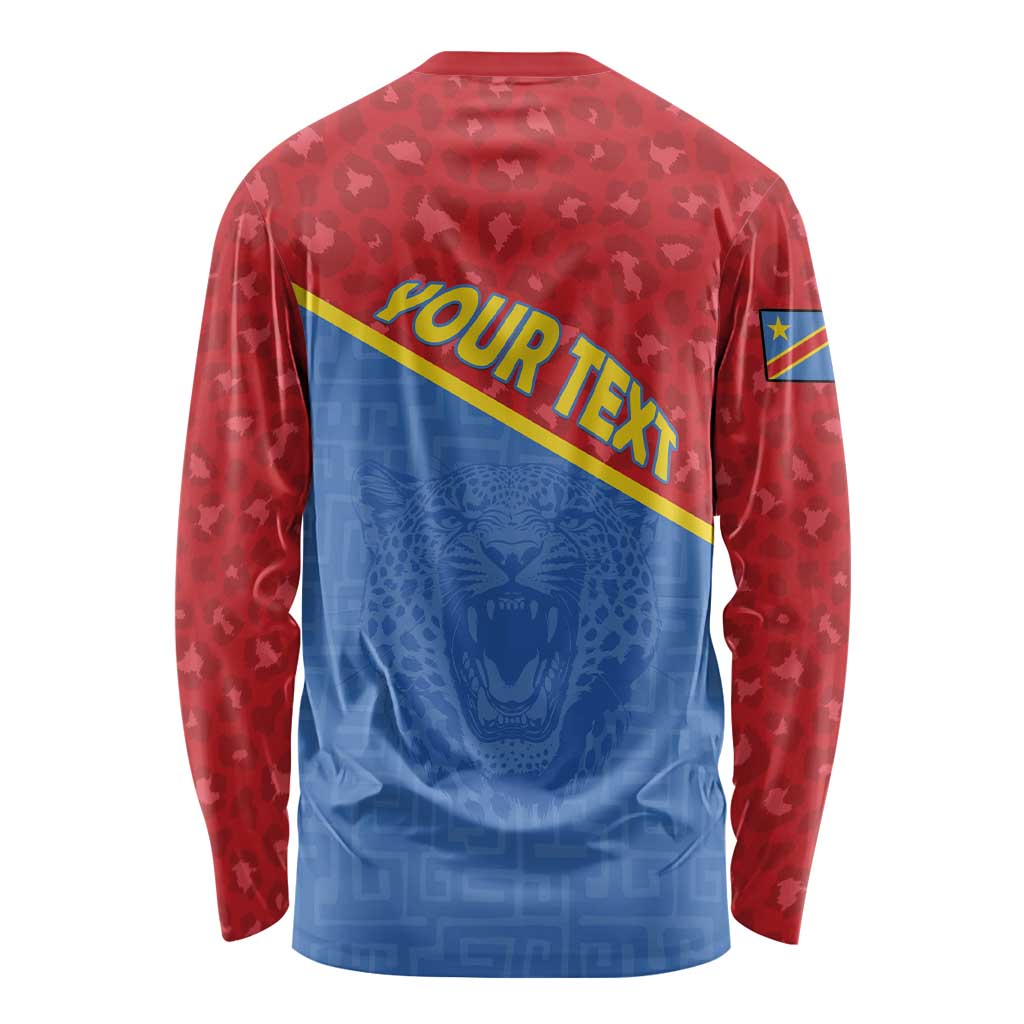 Custom DR Congo Football Long Sleeve Shirt Allez Les Léopards - Wonder Print Shop