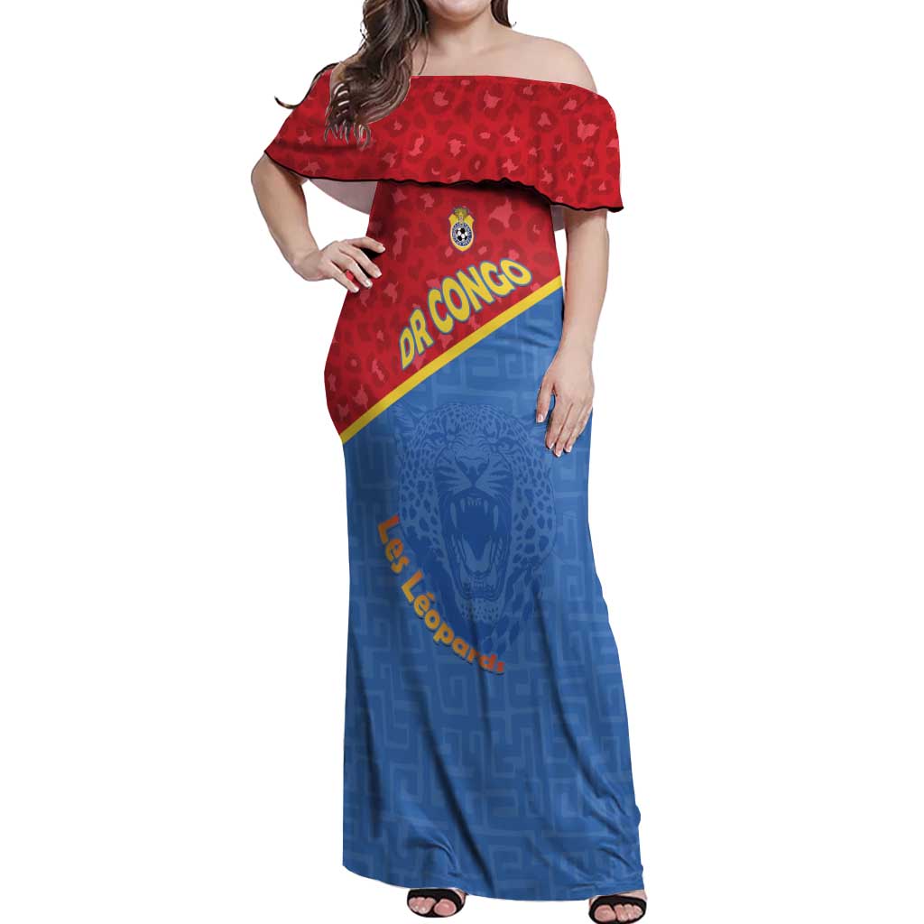 Custom DR Congo Football Off Shoulder Maxi Dress Allez Les Léopards - Wonder Print Shop