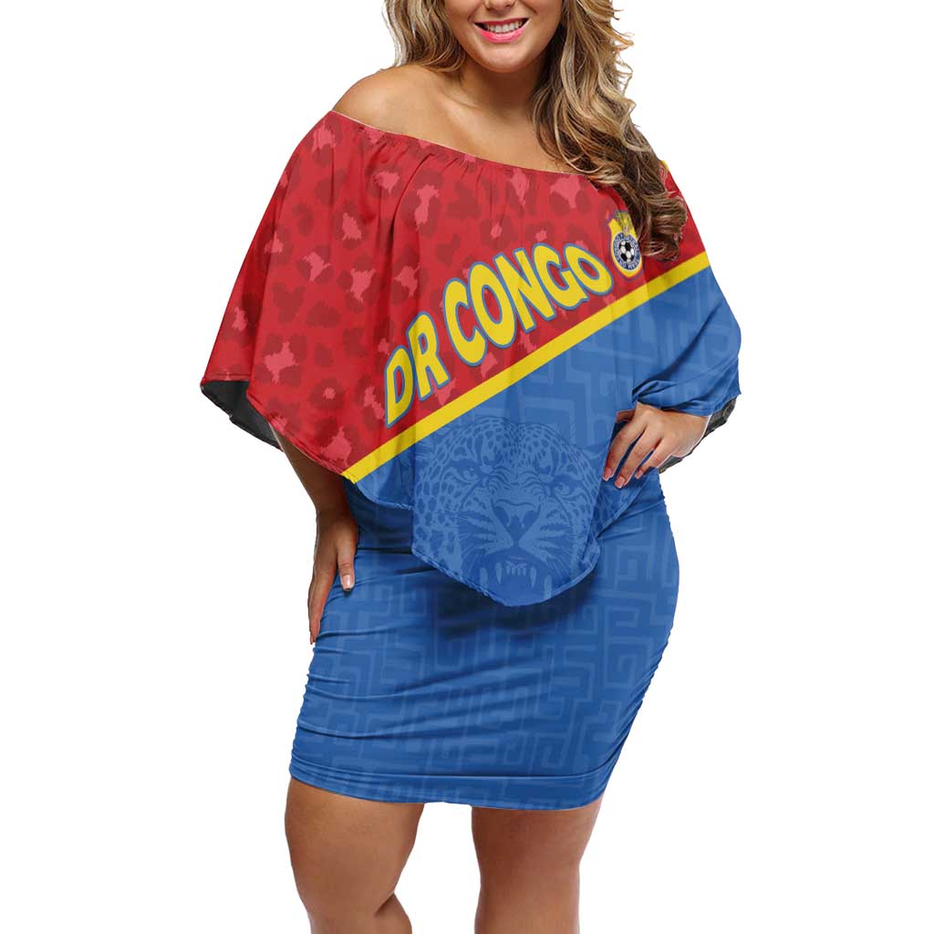 Custom DR Congo Football Off Shoulder Short Dress Allez Les Léopards - Wonder Print Shop