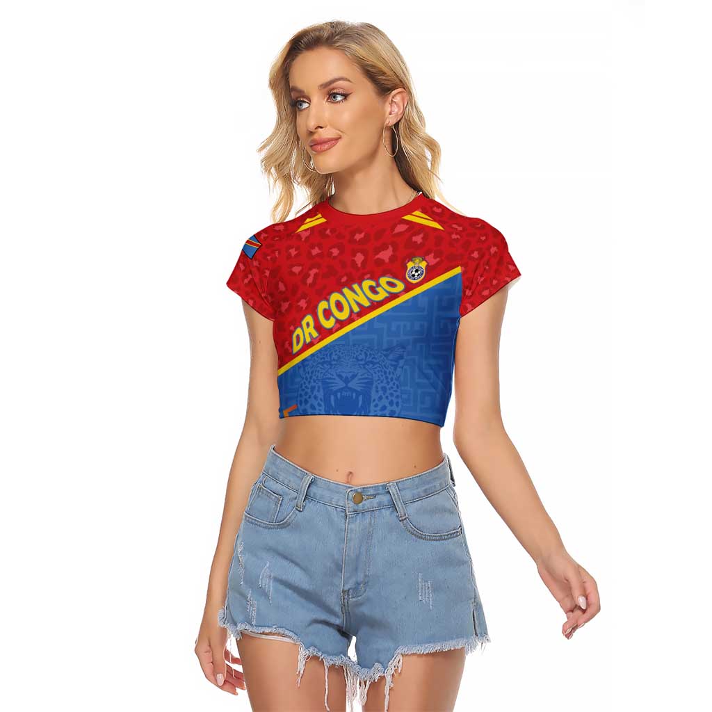 Custom DR Congo Football Raglan Cropped T Shirt Allez Les Léopards - Wonder Print Shop