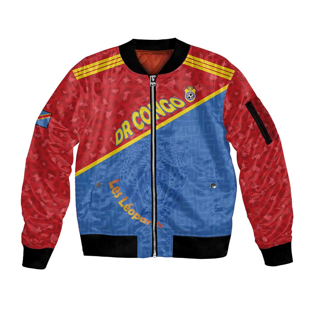 Custom DR Congo Football Sleeve Zip Bomber Jacket Allez Les Léopards - Wonder Print Shop