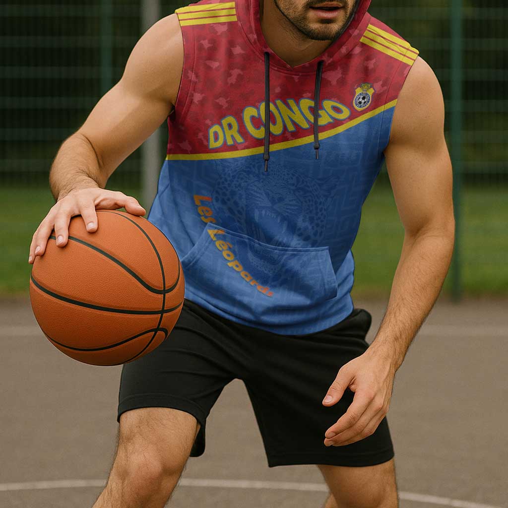 Custom DR Congo Football Sleeveless Hoodie Allez Les Léopards - Wonder Print Shop