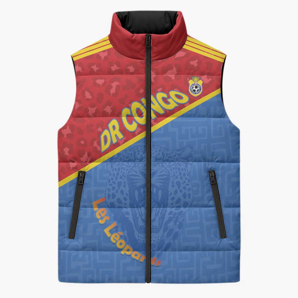 Custom DR Congo Football Sleeveless Puffer Jacket Allez Les Léopards - Wonder Print Shop