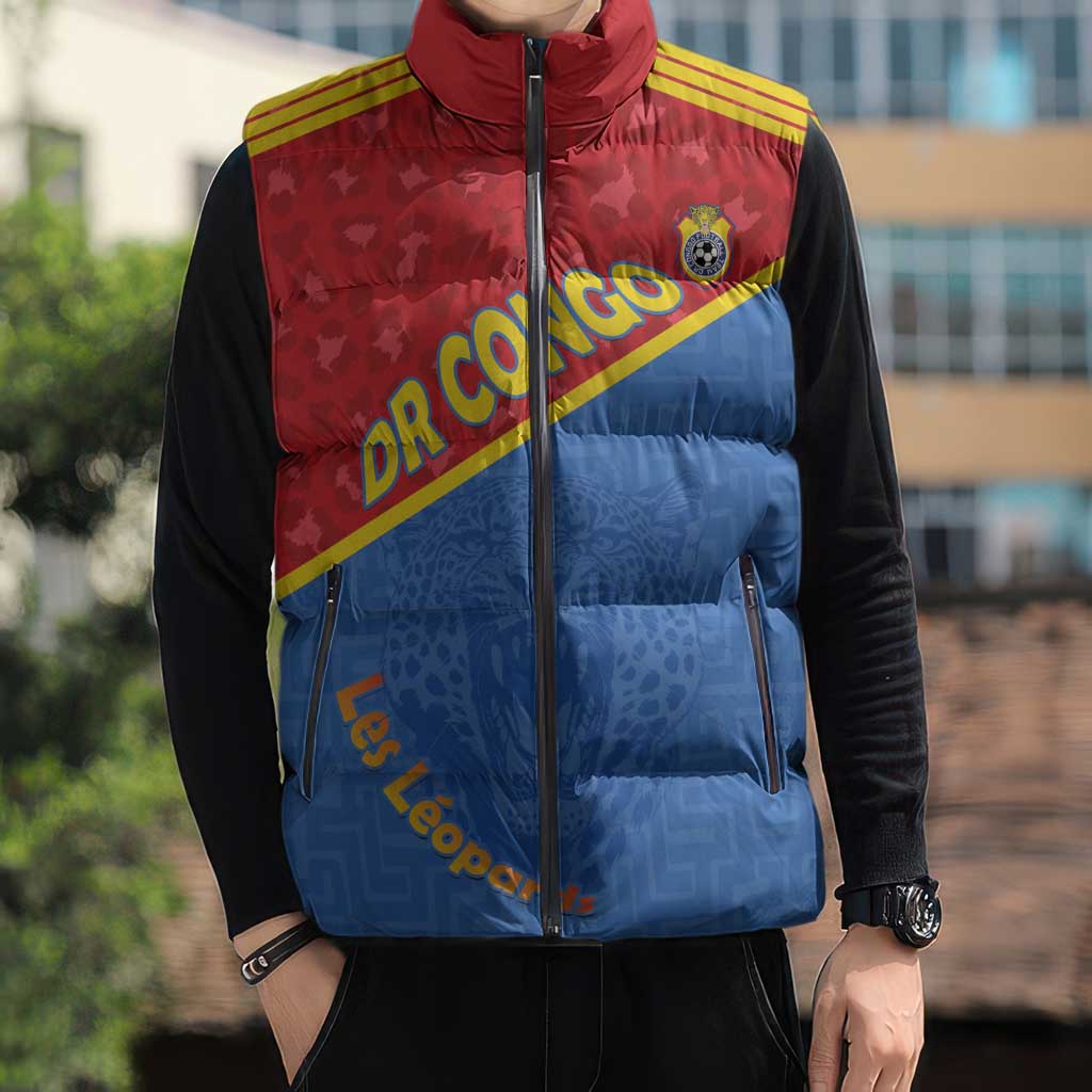Custom DR Congo Football Sleeveless Puffer Jacket Allez Les Léopards - Wonder Print Shop