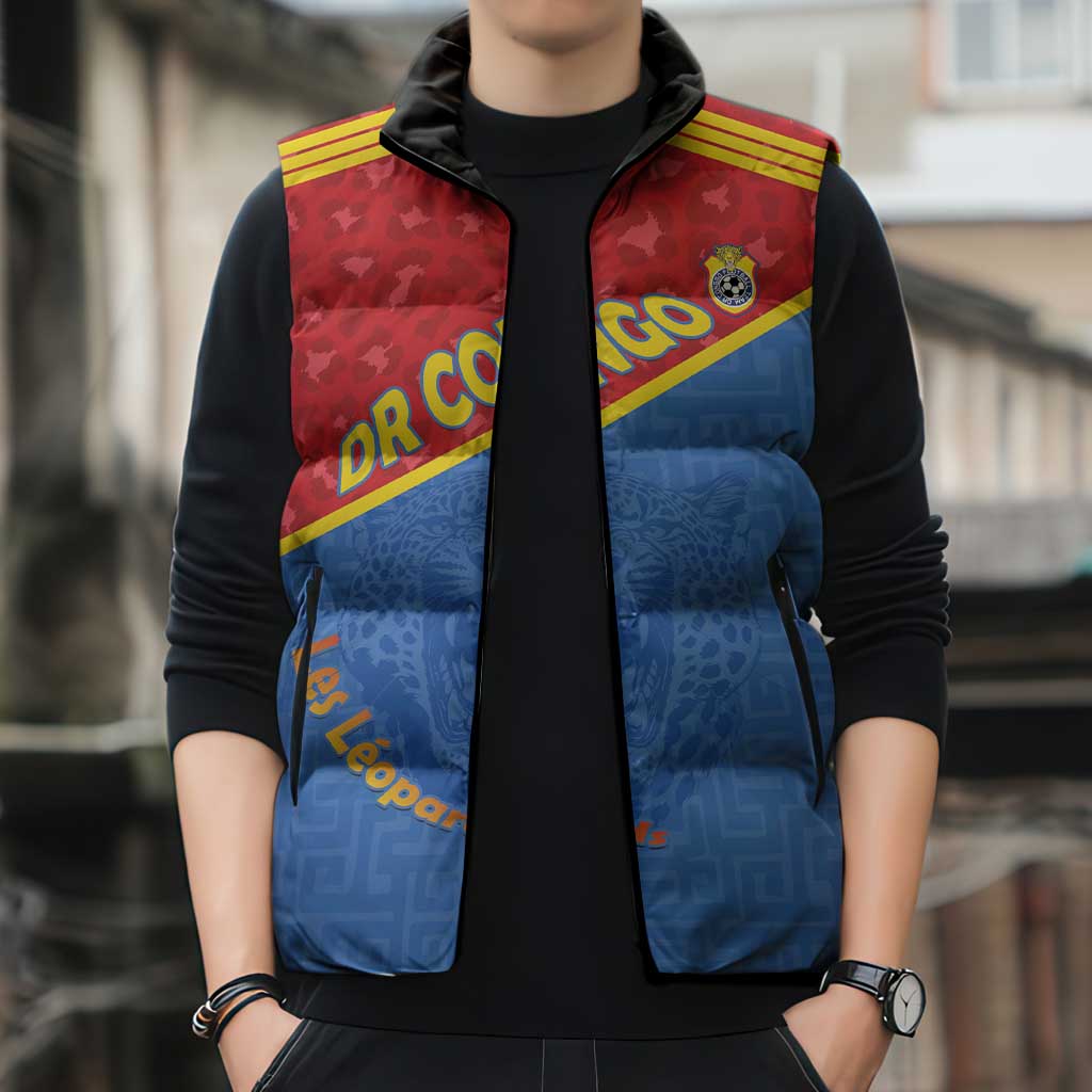 Custom DR Congo Football Sleeveless Puffer Jacket Allez Les Léopards - Wonder Print Shop
