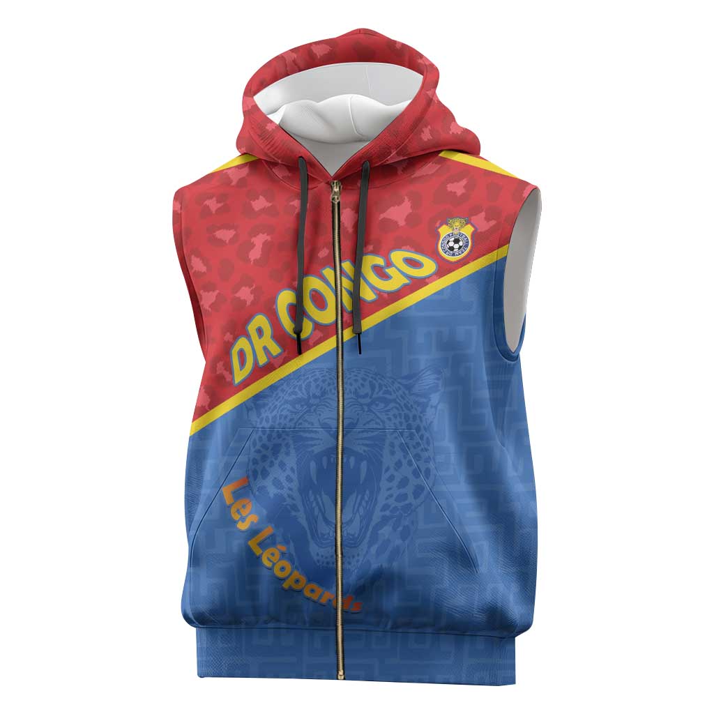 Custom DR Congo Football Sleeveless Zip Hoodie Allez Les Léopards - Wonder Print Shop