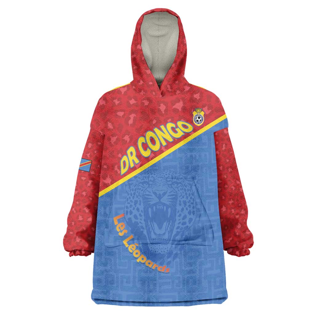 Custom DR Congo Football Wearable Blanket Hoodie Allez Les Léopards - Wonder Print Shop