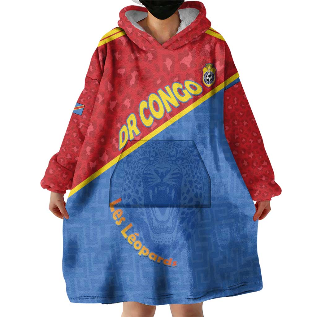 Custom DR Congo Football Wearable Blanket Hoodie Allez Les Léopards - Wonder Print Shop