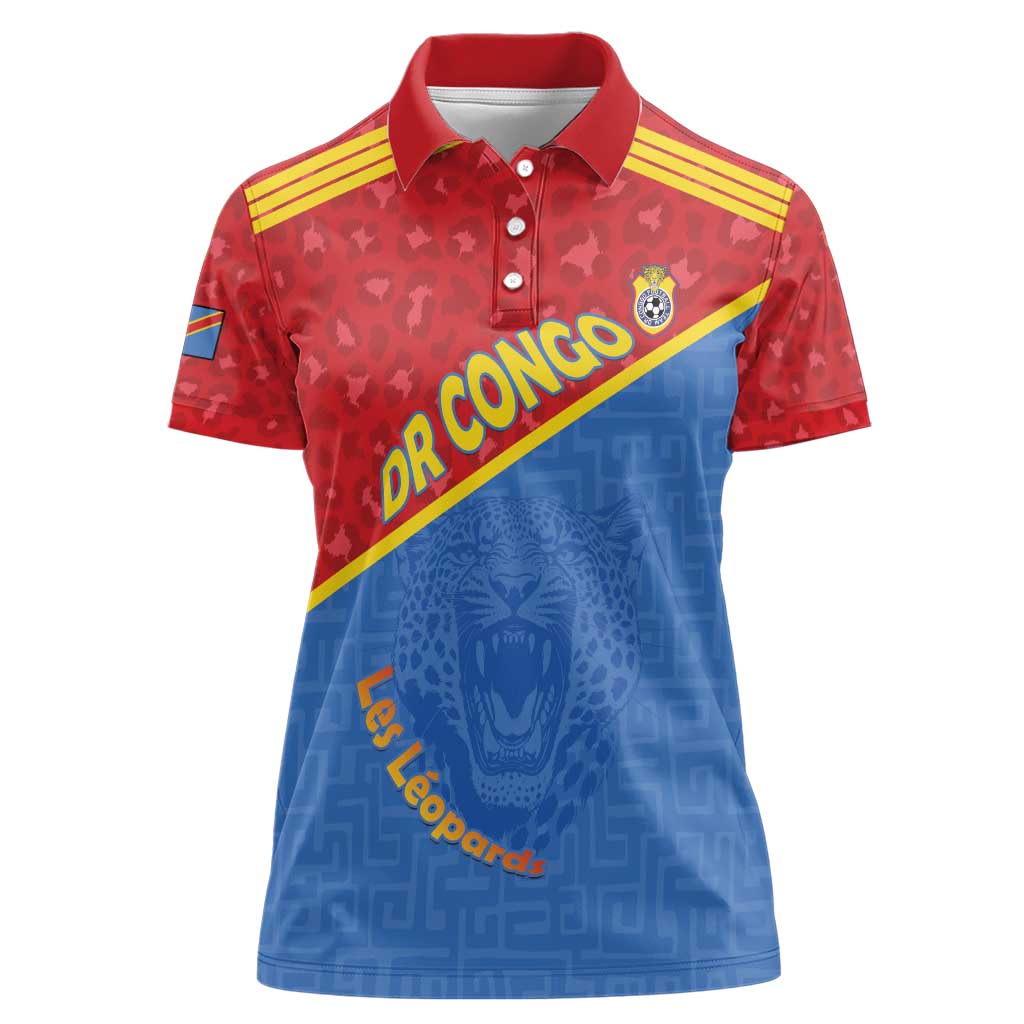 Custom DR Congo Football Women Polo Shirt Allez Les Léopards - Wonder Print Shop