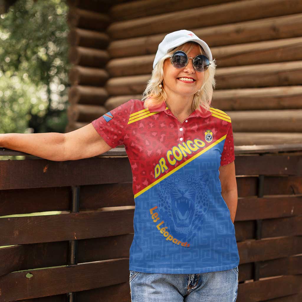 Custom DR Congo Football Women Polo Shirt Allez Les Léopards - Wonder Print Shop