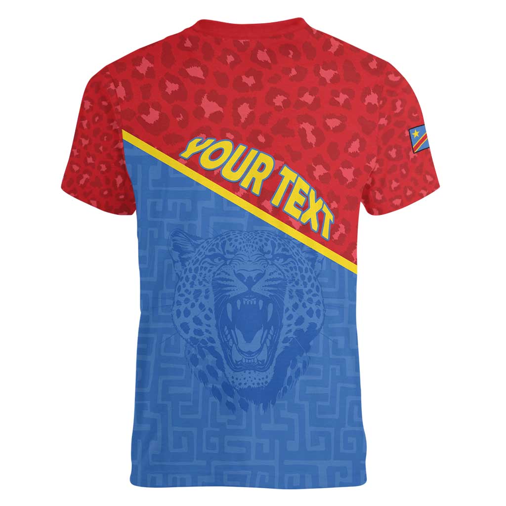 Custom DR Congo Football Women V-Neck T-Shirt Allez Les Léopards - Wonder Print Shop