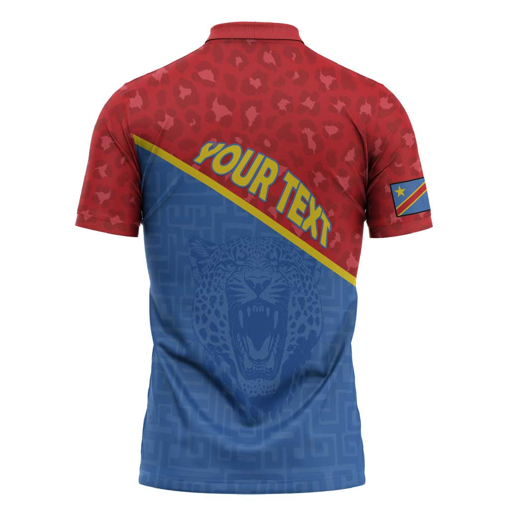 Custom DR Congo Football Zipper Polo Shirt Allez Les Léopards - Wonder Print Shop
