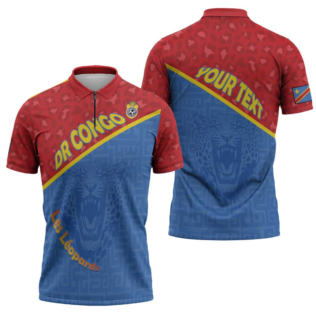 Custom DR Congo Football Zipper Polo Shirt Allez Les Léopards - Wonder Print Shop