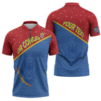 Custom DR Congo Football Zipper Polo Shirt Allez Les Léopards - Wonder Print Shop