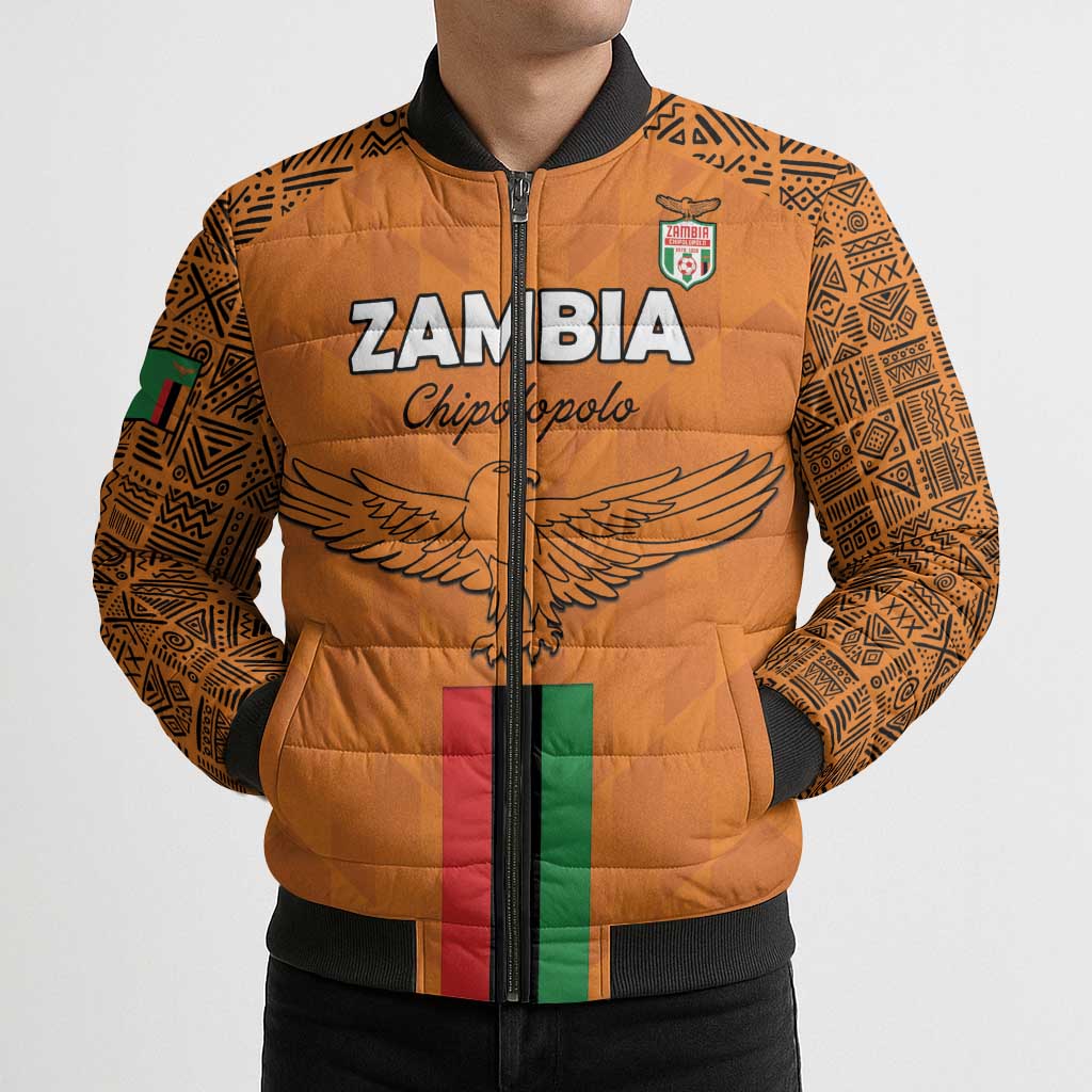 Custom Zambia Football Bomber Puffer Jacket Go Chipolopolo Go - Wonder Print Shop