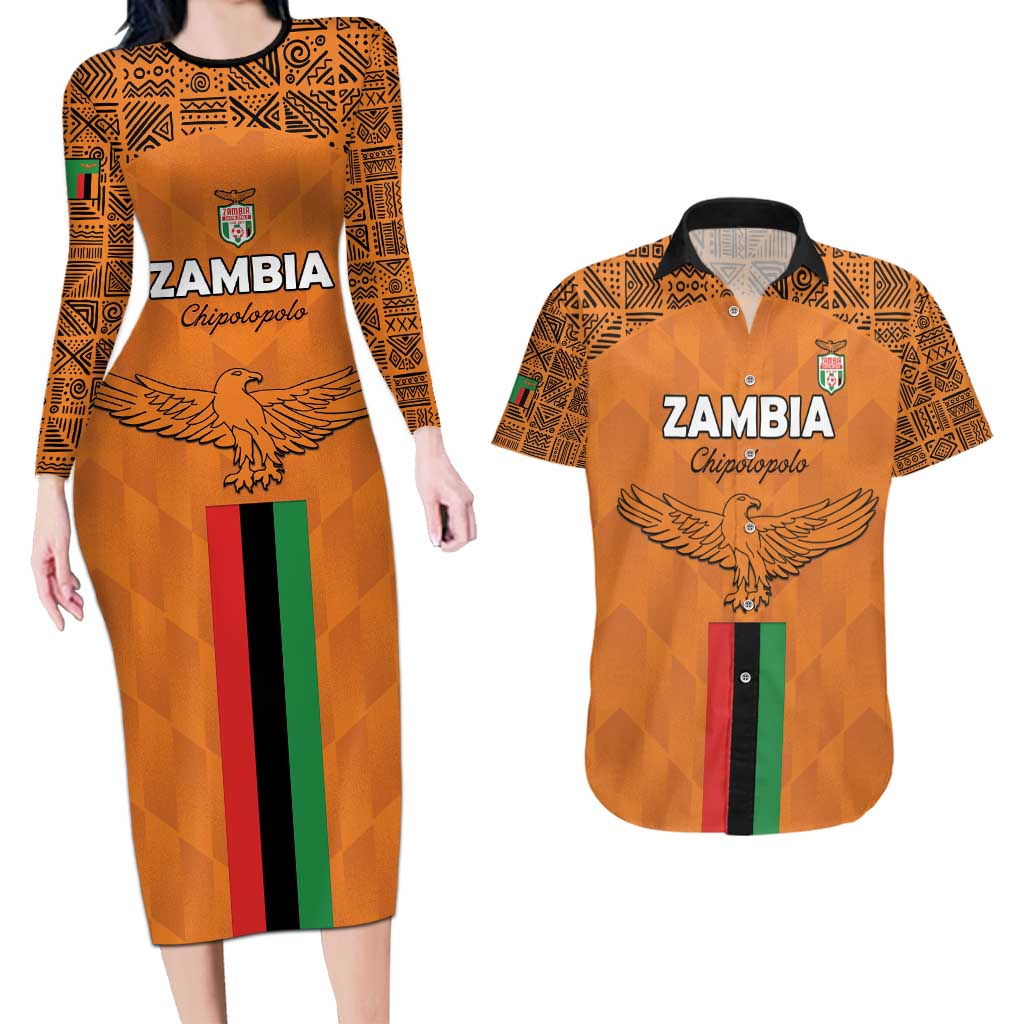 Custom Zambia Football Couples Matching Long Sleeve Bodycon Dress and Hawaiian Shirt Go Chipolopolo Go - Wonder Print Shop