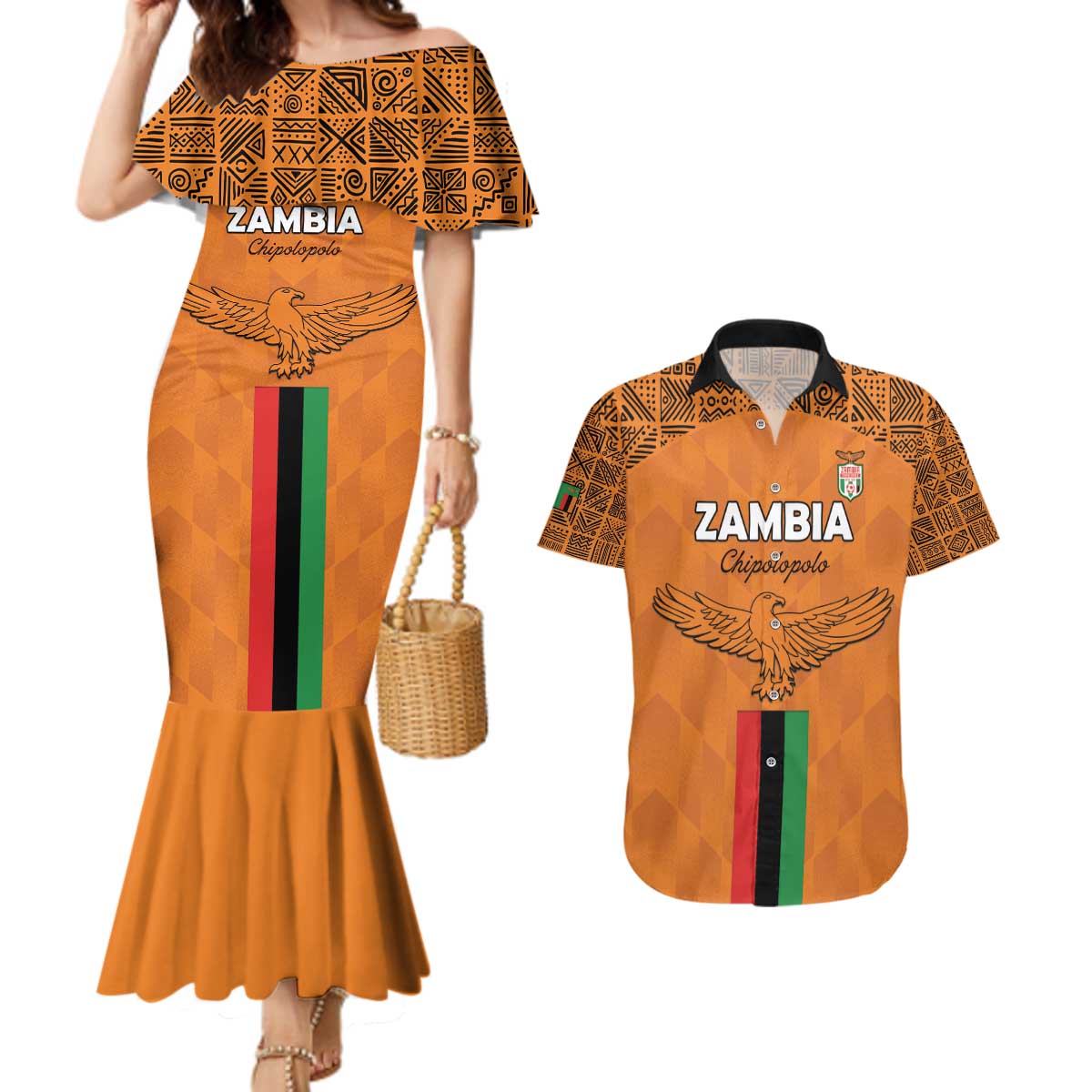 Custom Zambia Football Couples Matching Mermaid Dress and Hawaiian Shirt Go Chipolopolo Go - Wonder Print Shop