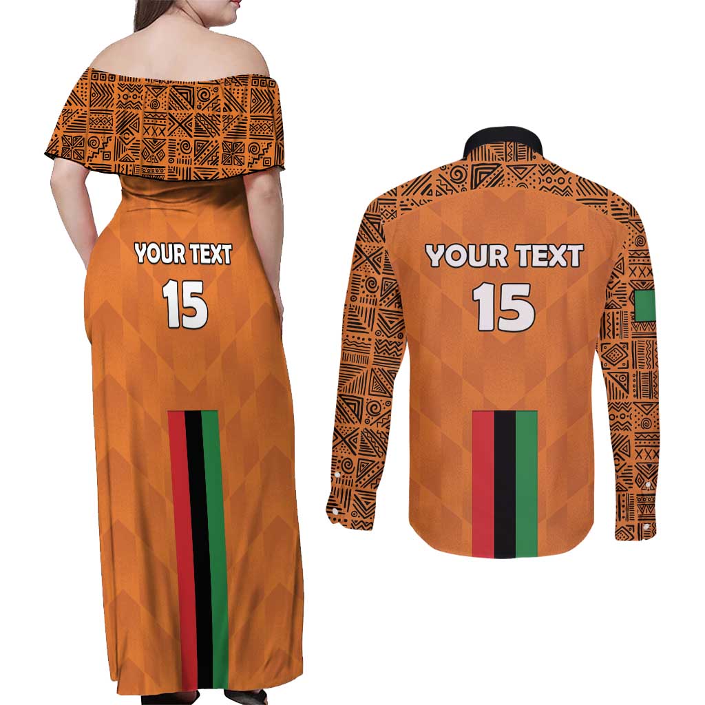 Custom Zambia Football Couples Matching Off Shoulder Maxi Dress and Long Sleeve Button Shirt Go Chipolopolo Go - Wonder Print Shop