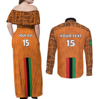Custom Zambia Football Couples Matching Off Shoulder Maxi Dress and Long Sleeve Button Shirt Go Chipolopolo Go - Wonder Print Shop