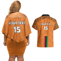 Custom Zambia Football Couples Matching Off Shoulder Short Dress and Hawaiian Shirt Go Chipolopolo Go - Wonder Print Shop