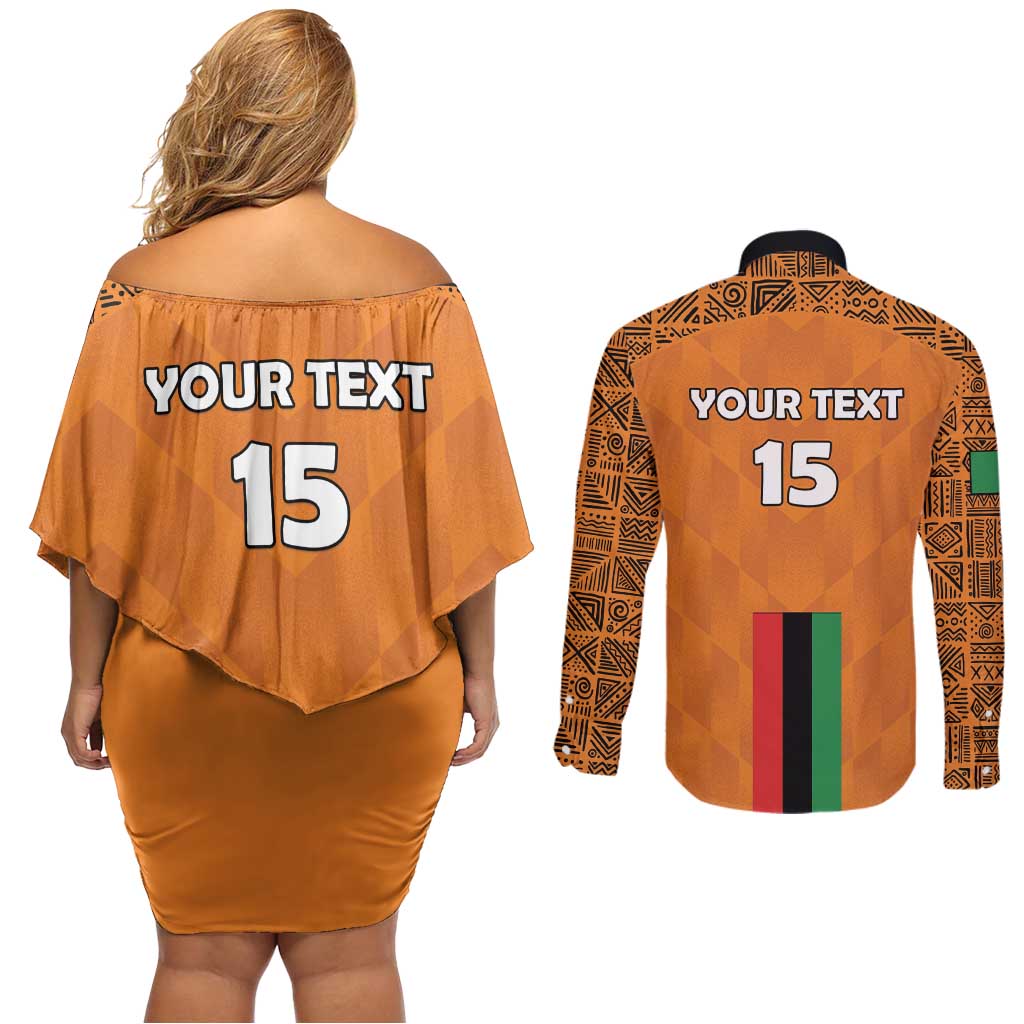 Custom Zambia Football Couples Matching Off Shoulder Short Dress and Long Sleeve Button Shirt Go Chipolopolo Go - Wonder Print Shop