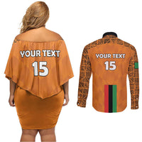 Custom Zambia Football Couples Matching Off Shoulder Short Dress and Long Sleeve Button Shirt Go Chipolopolo Go - Wonder Print Shop