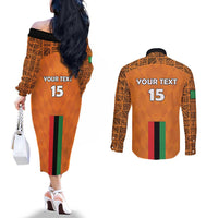 Custom Zambia Football Couples Matching Off The Shoulder Long Sleeve Dress and Long Sleeve Button Shirt Go Chipolopolo Go - Wonder Print Shop