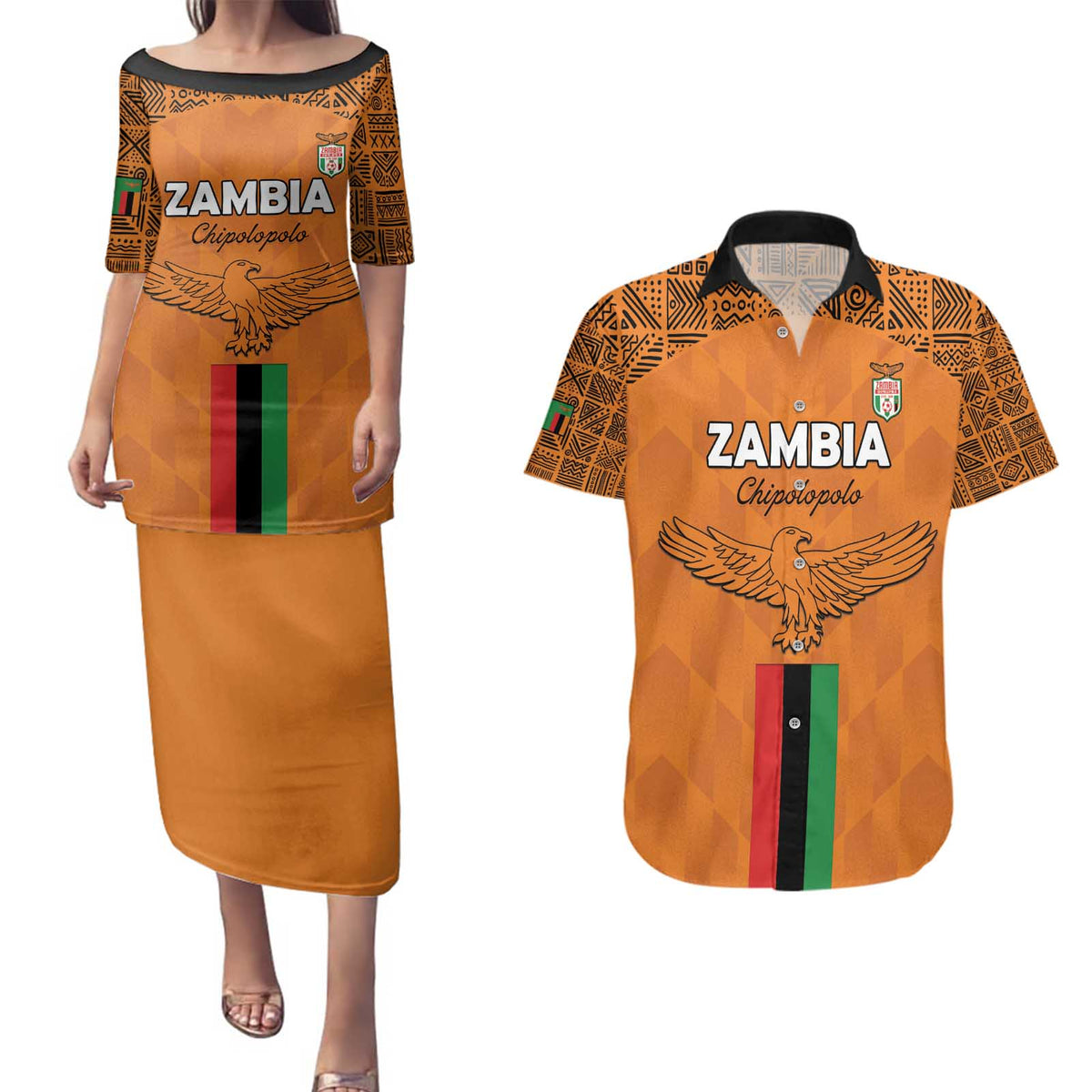 Custom Zambia Football Couples Matching Puletasi and Hawaiian Shirt Go Chipolopolo Go - Wonder Print Shop