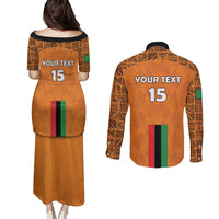 Custom Zambia Football Couples Matching Puletasi and Long Sleeve Button Shirt Go Chipolopolo Go - Wonder Print Shop