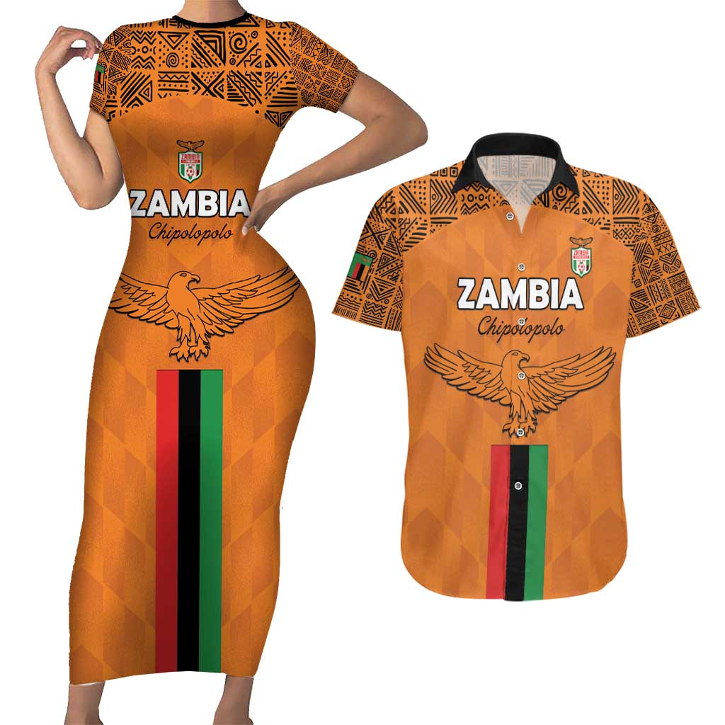 Custom Zambia Football Couples Matching Short Sleeve Bodycon Dress and Hawaiian Shirt Go Chipolopolo Go - Wonder Print Shop