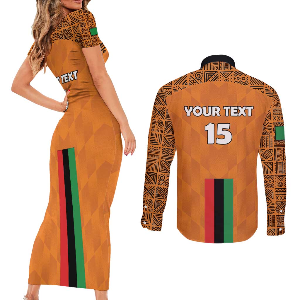 Custom Zambia Football Couples Matching Short Sleeve Bodycon Dress and Long Sleeve Button Shirt Go Chipolopolo Go - Wonder Print Shop