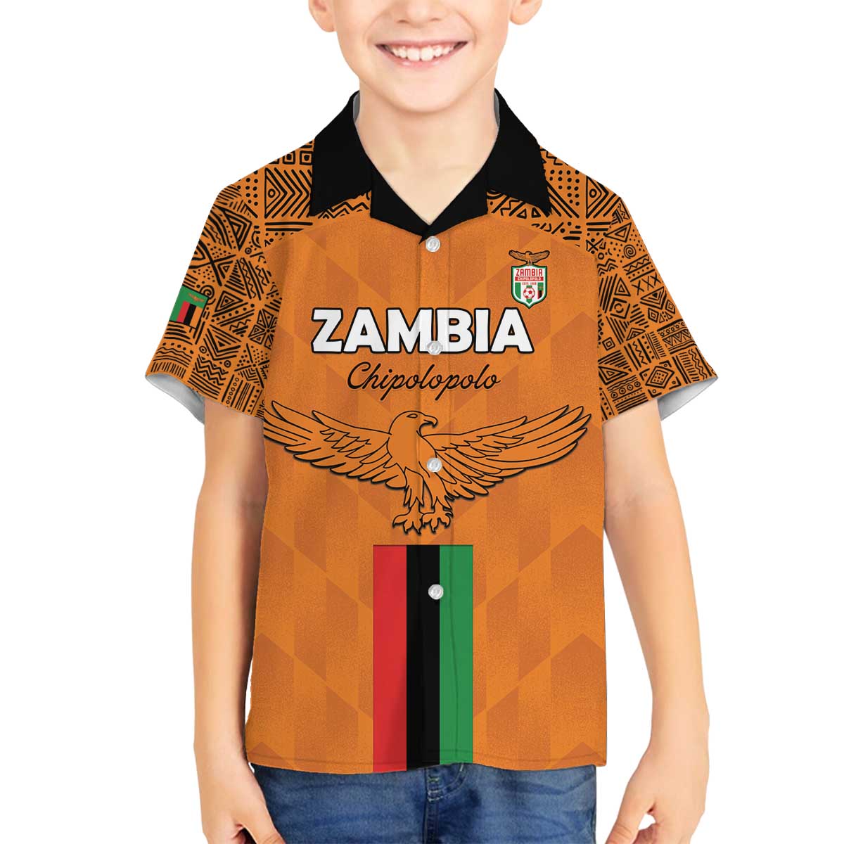 Custom Zambia Football Family Matching Off The Shoulder Long Sleeve Dress and Hawaiian Shirt Go Chipolopolo Go - Wonder Print Shop