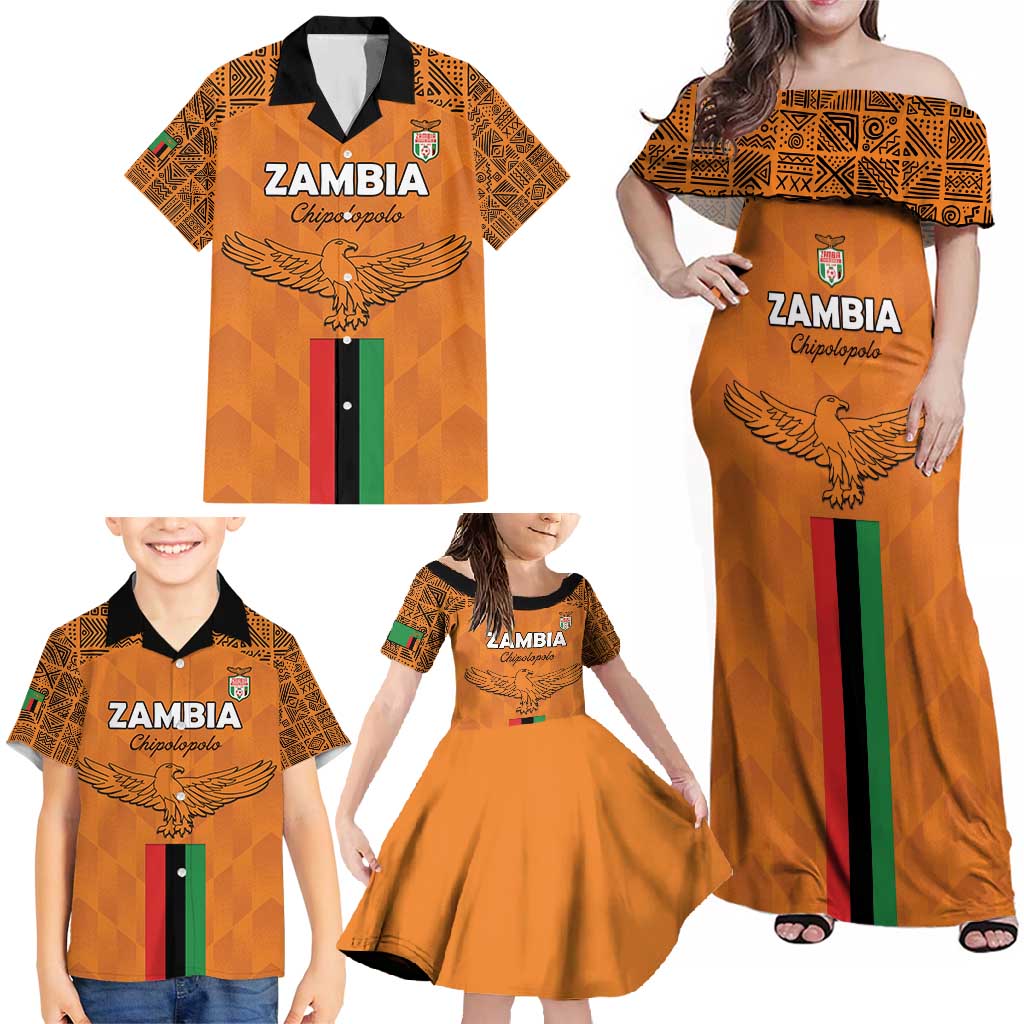 Custom Zambia Football Family Matching Off Shoulder Maxi Dress and Hawaiian Shirt Go Chipolopolo Go - Wonder Print Shop