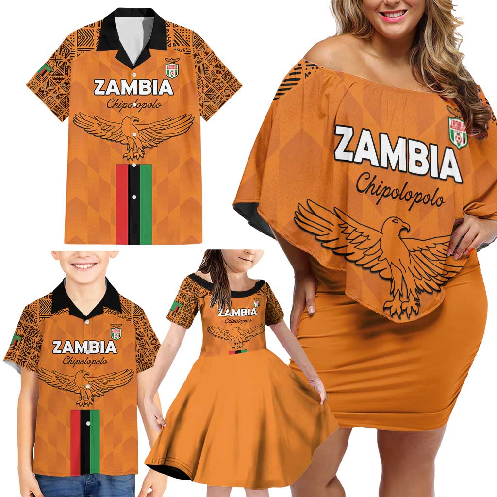 Custom Zambia Football Family Matching Off Shoulder Short Dress and Hawaiian Shirt Go Chipolopolo Go - Wonder Print Shop