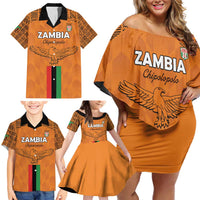 Custom Zambia Football Family Matching Off Shoulder Short Dress and Hawaiian Shirt Go Chipolopolo Go - Wonder Print Shop