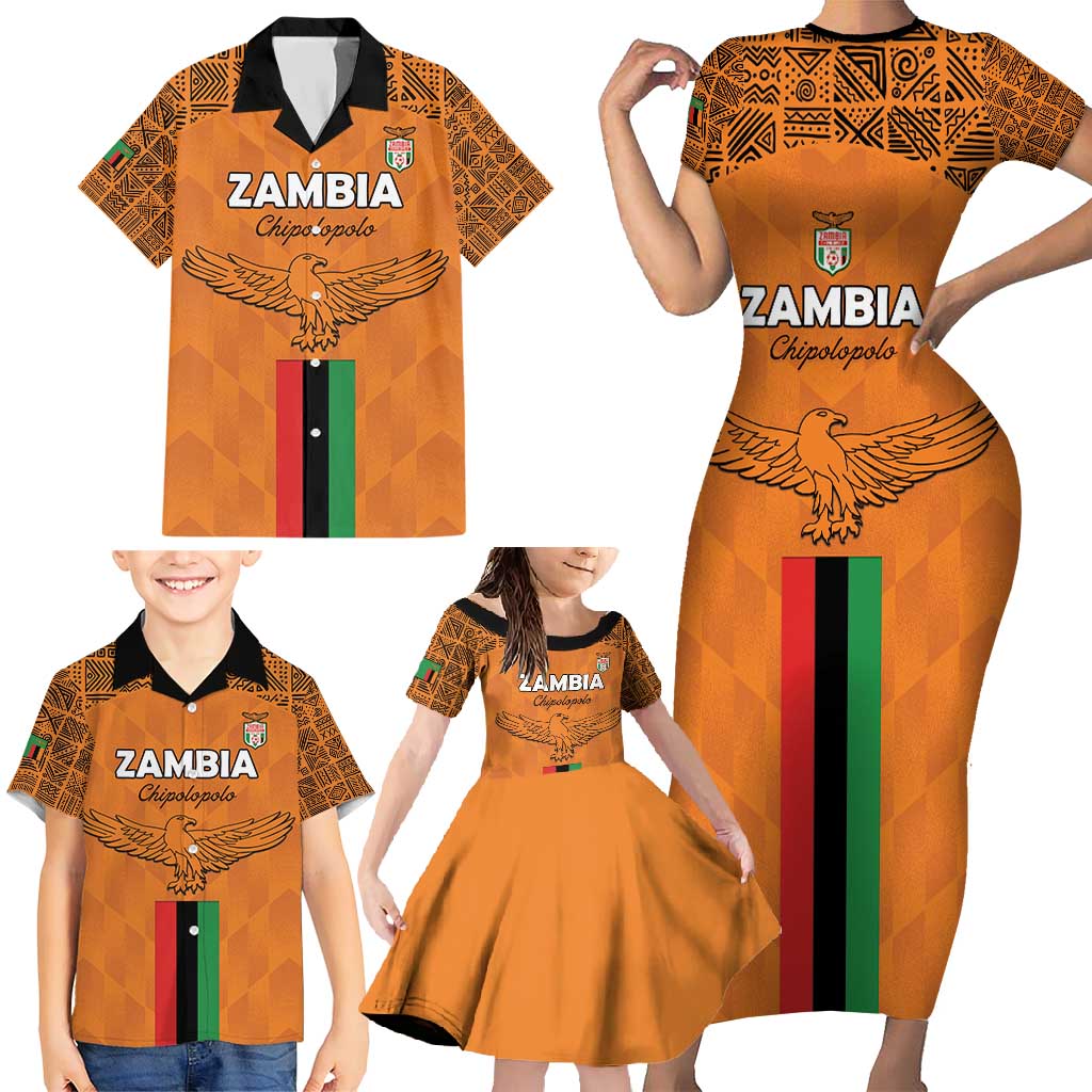 Custom Zambia Football Family Matching Short Sleeve Bodycon Dress and Hawaiian Shirt Go Chipolopolo Go - Wonder Print Shop