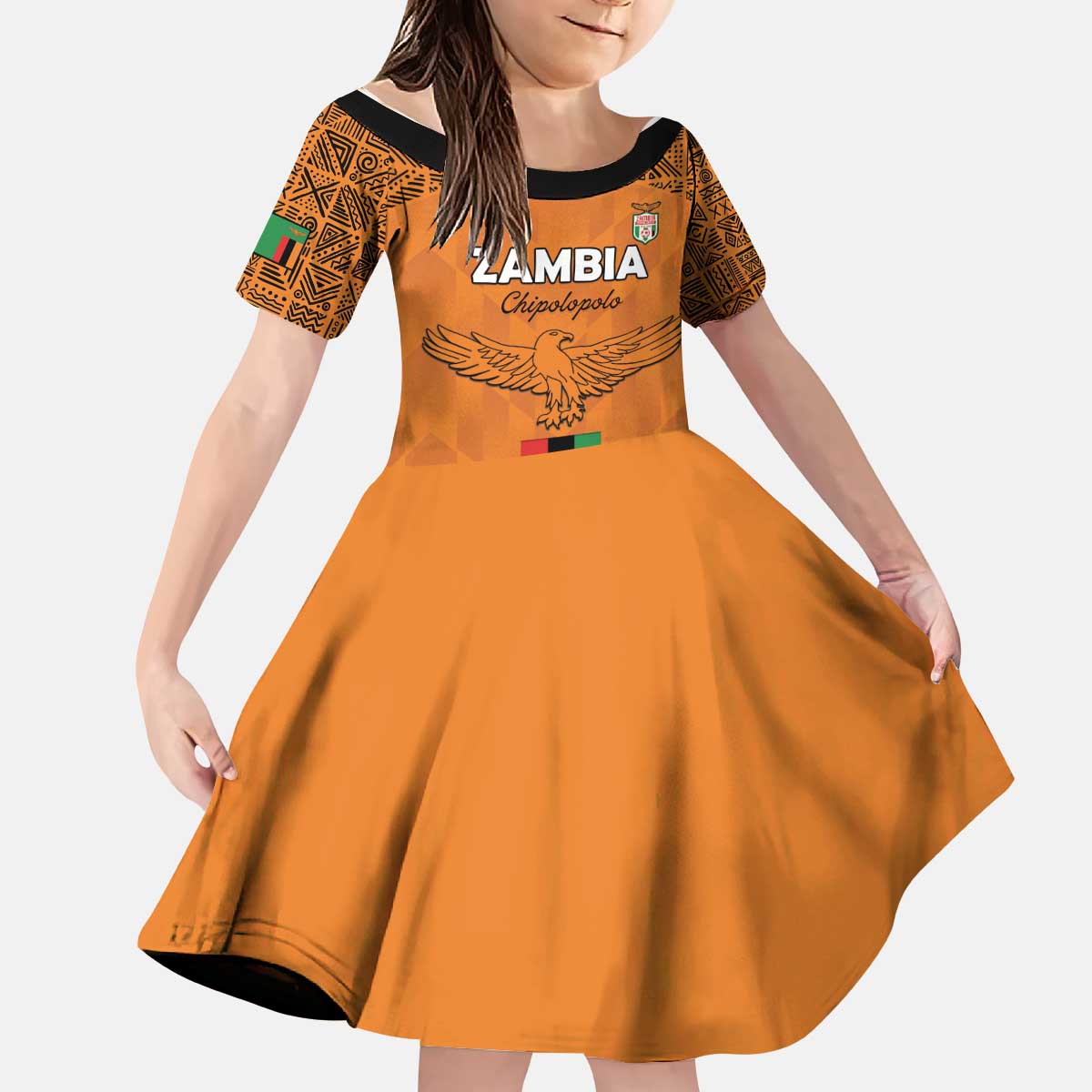 Custom Zambia Football Kid Short Sleeve Dress Go Chipolopolo Go - Wonder Print Shop