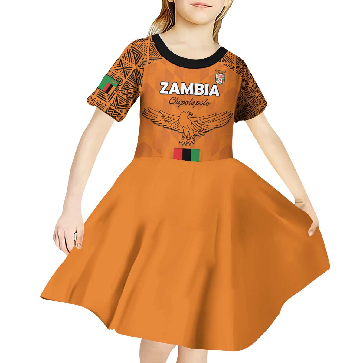 Custom Zambia Football Kid Short Sleeve Dress Go Chipolopolo Go - Wonder Print Shop