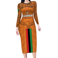 Custom Zambia Football Long Sleeve Bodycon Dress Go Chipolopolo Go - Wonder Print Shop