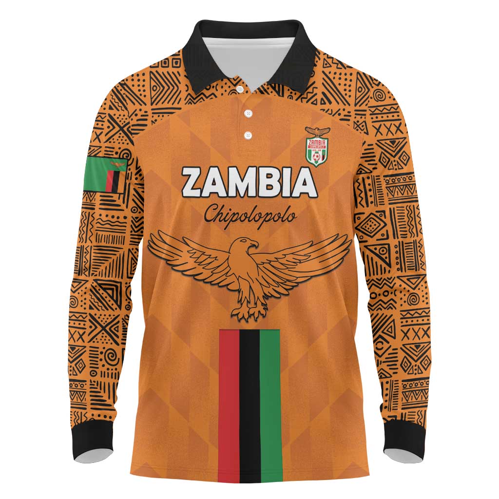 Custom Zambia Football Long Sleeve Polo Shirt Go Chipolopolo Go - Wonder Print Shop