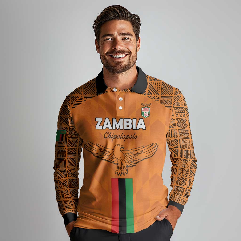Custom Zambia Football Long Sleeve Polo Shirt Go Chipolopolo Go - Wonder Print Shop