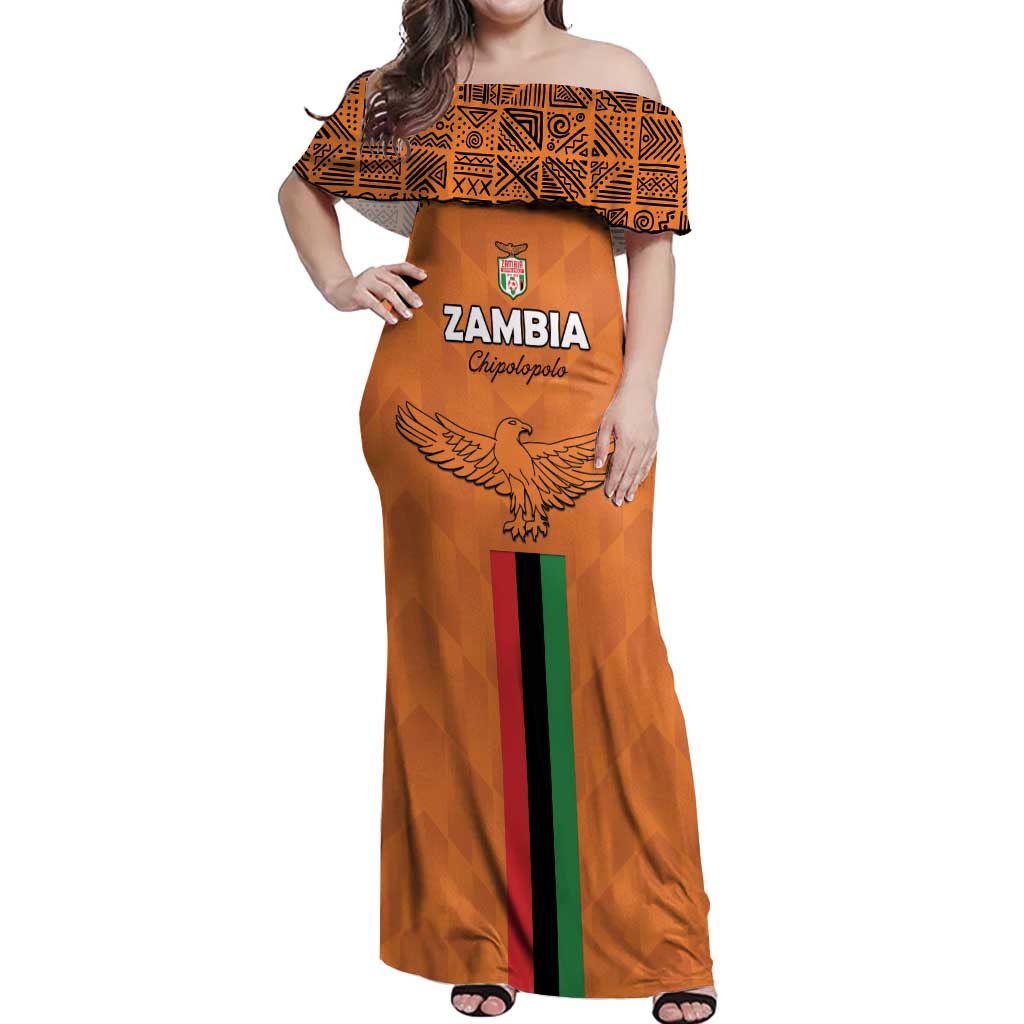 Custom Zambia Football Off Shoulder Maxi Dress Go Chipolopolo Go - Wonder Print Shop