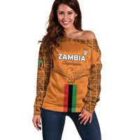 Custom Zambia Football Off Shoulder Sweater Go Chipolopolo Go - Wonder Print Shop