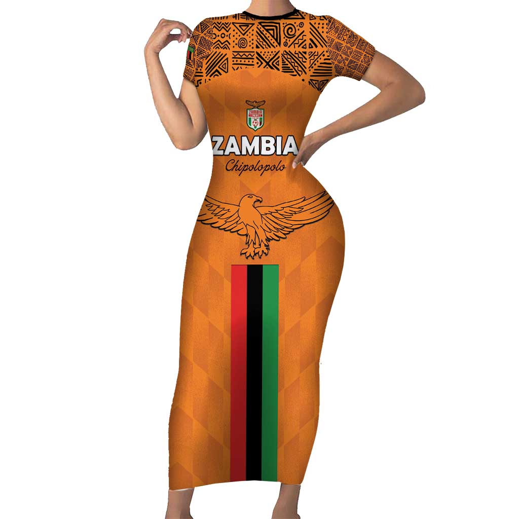 Custom Zambia Football Short Sleeve Bodycon Dress Go Chipolopolo Go - Wonder Print Shop