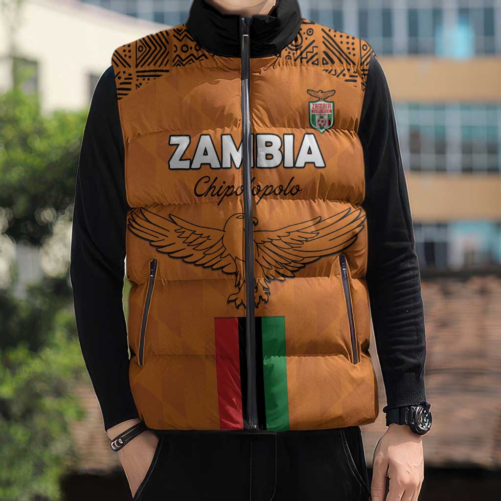 Custom Zambia Football Sleeveless Puffer Jacket Go Chipolopolo Go - Wonder Print Shop