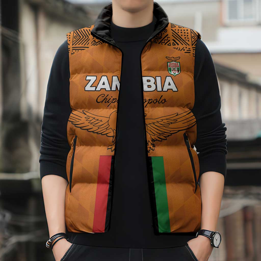 Custom Zambia Football Sleeveless Puffer Jacket Go Chipolopolo Go - Wonder Print Shop