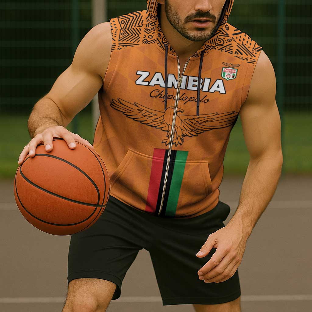 Custom Zambia Football Sleeveless Zip Hoodie Go Chipolopolo Go - Wonder Print Shop